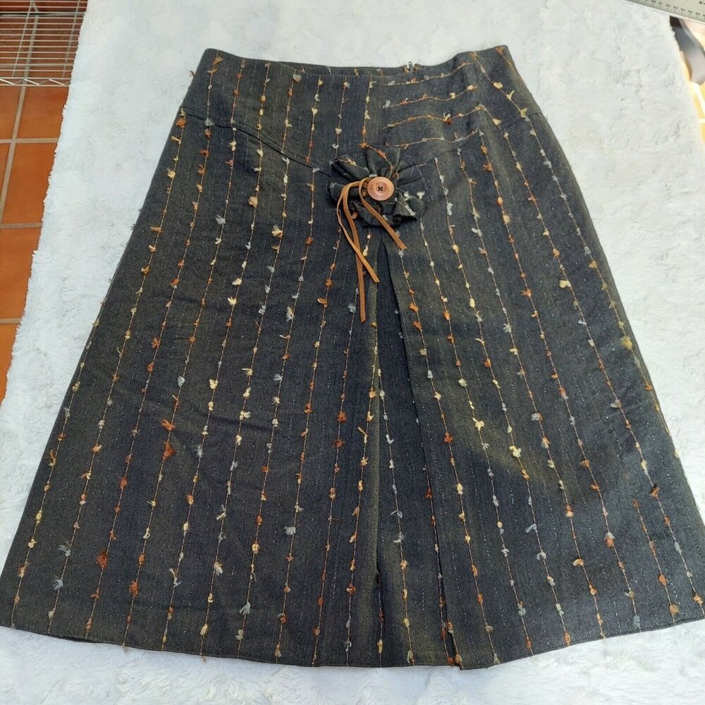 Beverly Made in Lyon France Womens Textured Pleat A-Line Skirt Sz 42 Black Boho